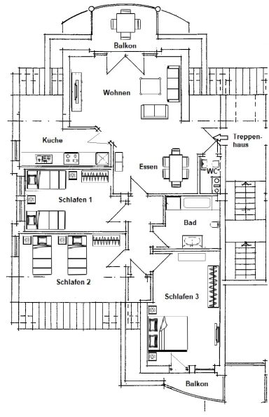 Grundriss Grundriss eines Hauses mit Schlafzimmer, Wohnzimmer, Küche und Essbereich.